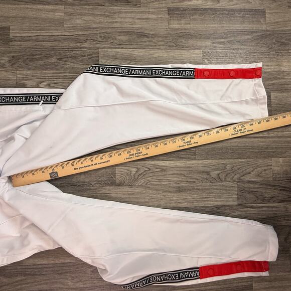 ARMAni EXChange White Side-Logo Track Pants Red Snap Hem Men’s Rare - Picture 8 of 8